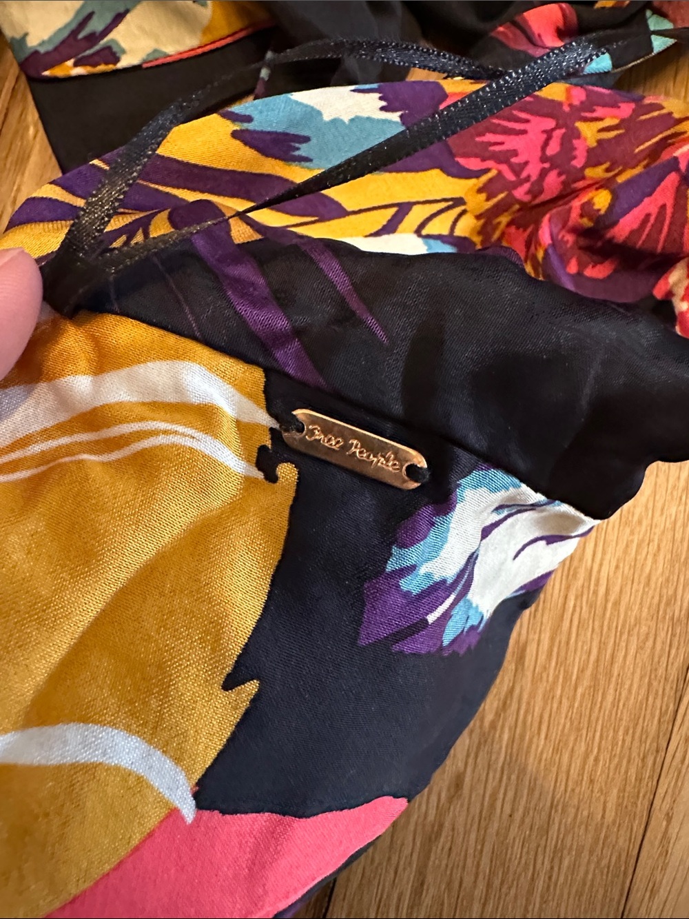 Free People Black Floral Tie-Back Bralette with Yellow, Red & Purple Accents - Picture 8 of 8